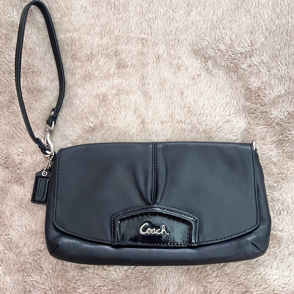Coach Black Leather Wristlet with Logo Detail - Picture 9 of 9